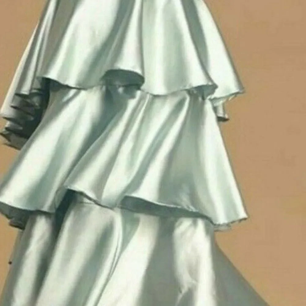 Lulus Mint Blue Satin Tiered Asymmetrical Midi Dress - Picture 12 of 14